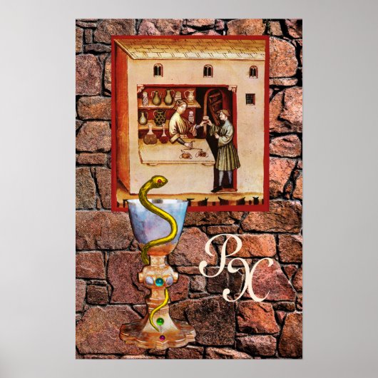 Poster BOWL OF HYGEIA MONOGRAM Medicine, Pharmacie (Devant)