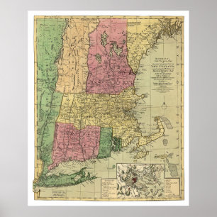 Poster Bowle's Map of New England 1784