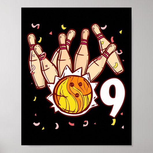 Poster Bowling 9e Anniversaire Thème Bowling 9 Ans Drôle (Devant)