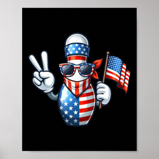 Poster Bowling American Usa Drapeau Sungles 4 juillet Bow (Devant)
