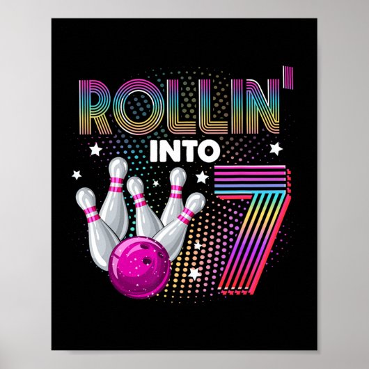 Poster Bowling Anniversaire Fête Rollin Into 7 7e Anniver (Devant)