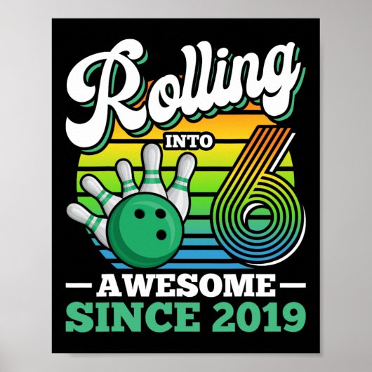 Poster Bowling Anniversaire Fête Rolling En 6 Ans Garçon (Devant)