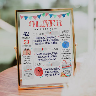 Poster Bowling Ball Jalon Statistiques Anniversaire Fête