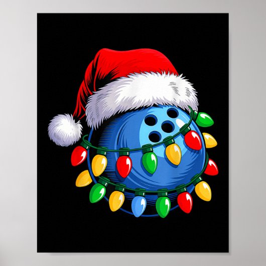 Poster Bowling Ball Santa Hat Noël Bowling Xmas Ligh (Devant)