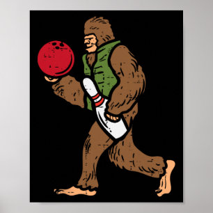 Poster Bowling Bigfoot Funny Bowler Sasquatch Boys Kids M