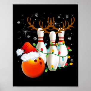 Poster Bowling Cadeaux Noël Bowling Santa Hat Christma