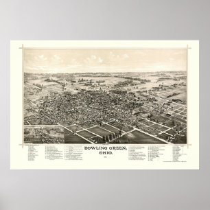 Poster Bowling Green, OH Carte panoramique - 1888