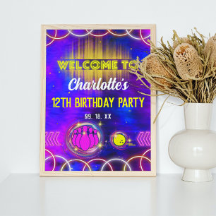 Poster Bowling Neon Glow Purple Anniversaire Bienvenue