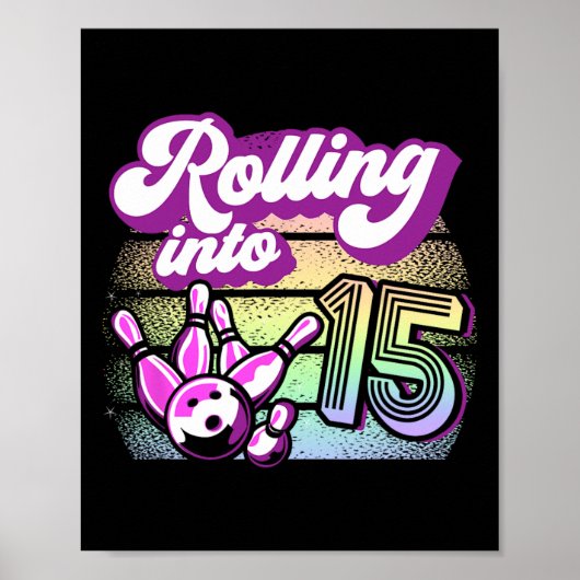 Poster Bowling Party Rolling Dans 15 Bowling Anniversaire (Devant)