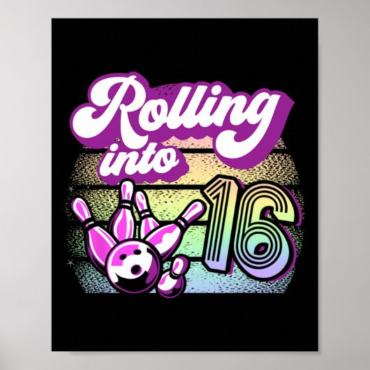 Poster Bowling Party Rolling Dans 16 Bowling Anniversaire (Devant)