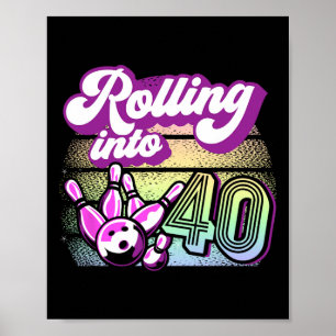 Poster Bowling Party Rolling En 40 Bowling Anniversaire