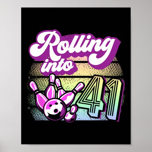 Poster Bowling Party Rolling En 41 Bowling Anniversaire (Devant)