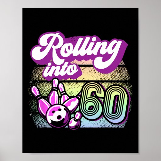 Poster Bowling Party Rolling En 60 Bowling Anniversaire (Devant)