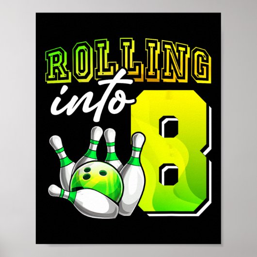 Poster Bowling Party Rolling en 8 8e anniversaire filles (Devant)