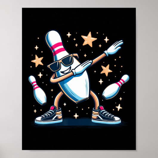 Poster Bowling Pin Dabbing Sungles Bowler Player Kids Boy (Devant)