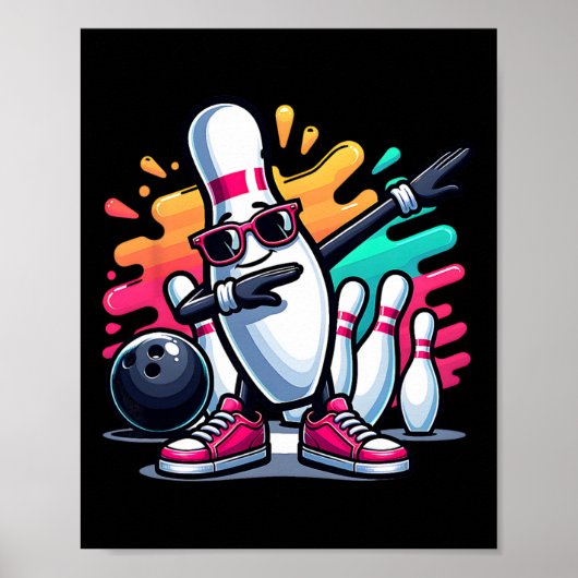 Poster Bowling Pin Dabbing Sungles Bowler Player Kids Boy (Devant)
