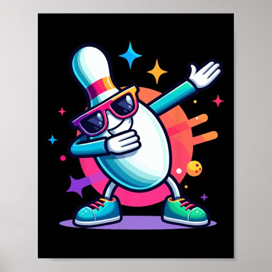 Poster Bowling Pin Dabbing Sungles Bowler Player Kids Boy (Devant)