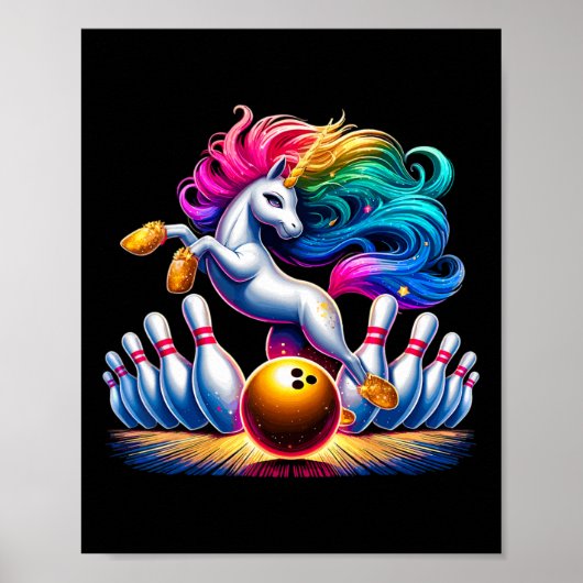 Poster Bowling Pins Funny Unicorne Sport Bowler (Devant)