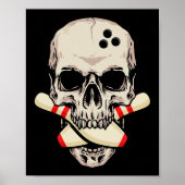 Poster Bowling Pins Retro Skull Skeleton Head Bowling Bal (Devant)