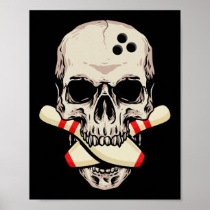 Poster Bowling Pins Retro Skull Skeleton Head Bowling Bal