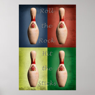 Poster Bowling, Roulez le Rocher, Frappez les Quilles