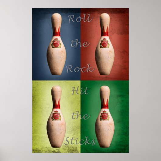Poster Bowling, Roulez le Rocher, Frappez les Quilles (Devant)