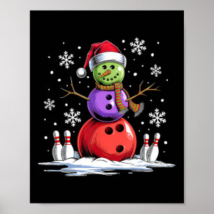 Poster Bowling Snowman Bowling Joueur Santa Hat Noël