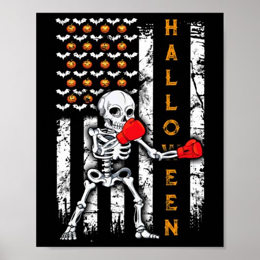 Poster Boxe de squelette Halloween Boxeur Kickboxing Mma (Devant)