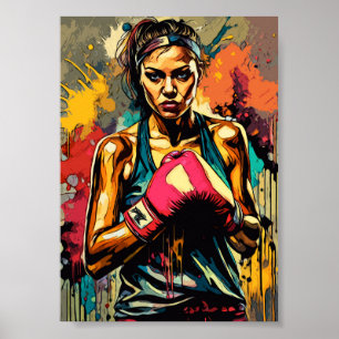 Poster Boxe Femme Moderne Fighter Arts Martiaux Portrait