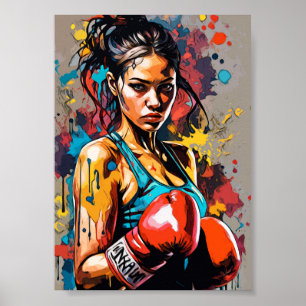 Poster Boxe fille Pop Art Fighter Martial Arts Portrait