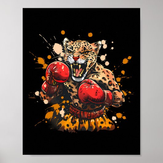Poster Boxe léopard avec gants de boxe Kickboxing Drôle (Devant)