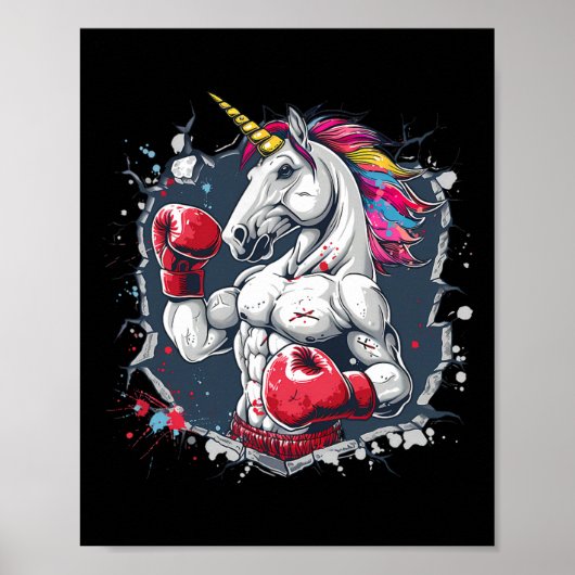 Poster Boxe Unicorne Avec Gants De Boxe Kickboxing Drôle (Devant)