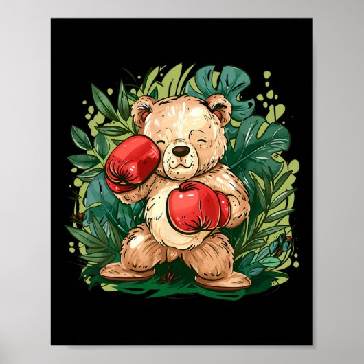 Poster Boxer Bear With Boxing Gloves Kickboxing Funny Box (Devant)