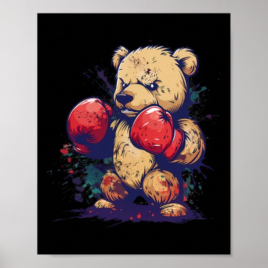 Poster Boxer Bear With Boxing Gloves Kickboxing Funny Box (Devant)