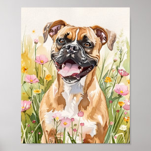 Poster Boxer Chien Aquarelle Imprimer - Cute Boxer Wall A