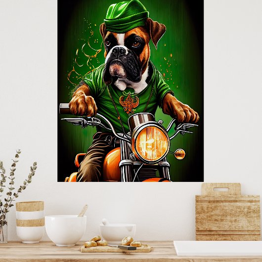 Poster Boxer Chien Conduite Vélo St. Patrick's Day (Cuisine)