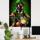 Poster Boxer Chien Conduite Vélo St. Patrick's Day (Bureau à domicile)