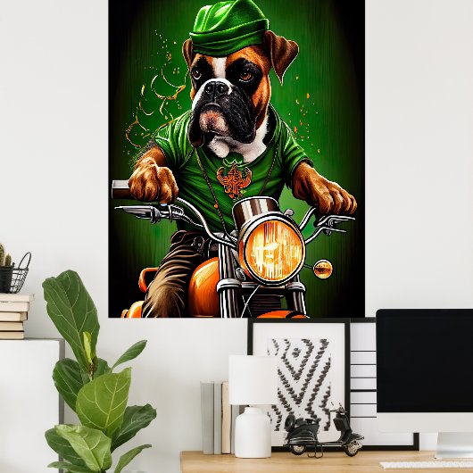Poster Boxer Chien Conduite Vélo St. Patrick's Day (Bureau à domicile)