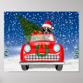 Poster Boxer Chien Conduite Voiture En Noël De Neige (Devant)