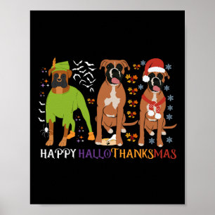 Poster Boxer Chien Heureux Hallothanksmas Noël Amateur de