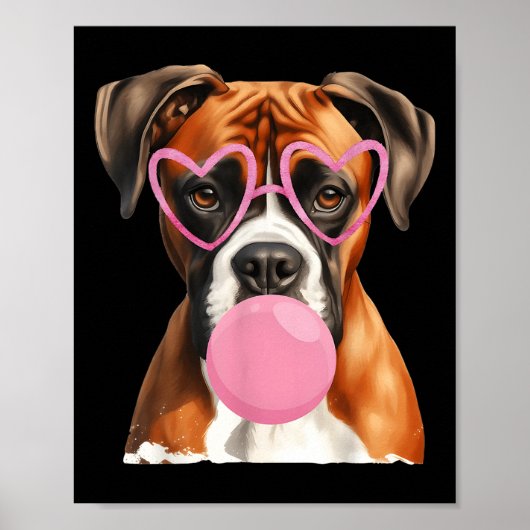 Poster Boxer Chien soufflant Bubble Gum Saint Valentin (Devant)