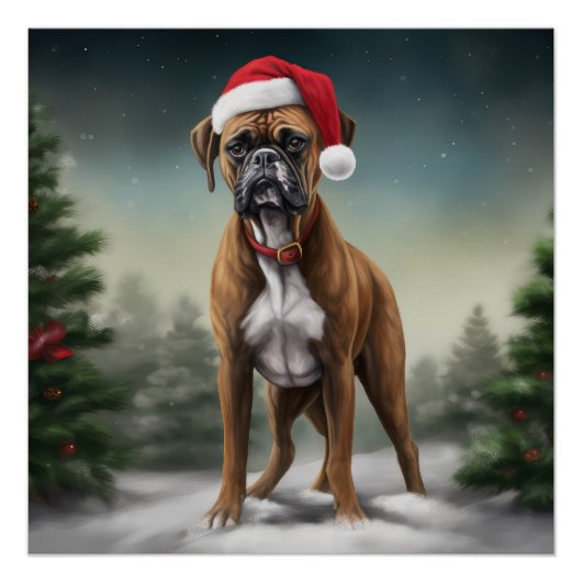 Poster Boxer dans la neige de Noël (Devant)