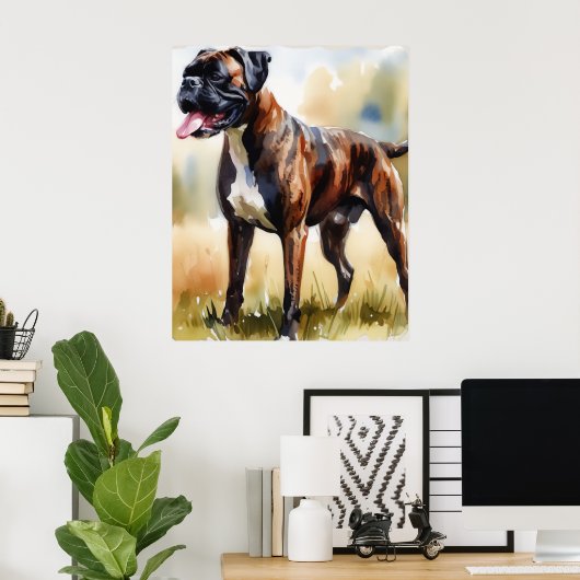 Poster Boxer Dog à l'aquarelle (Bureau à domicile)