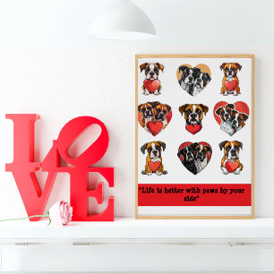 Poster Boxer Dog Log - Aquarelle romantique