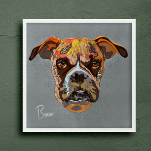 Poster Boxer fou peint à la main