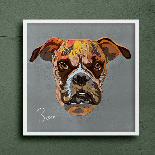 Poster Boxer fou peint à la main