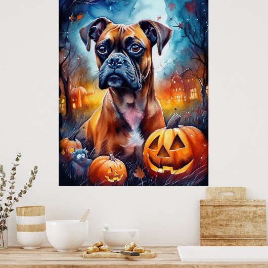 Poster Boxer Halloween avec la peur Citrouille (Cuisine)