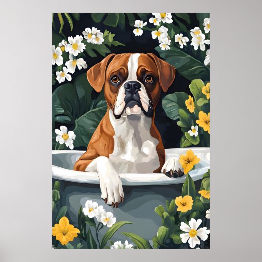 Poster Boxer In Bathtub Poster, Funny Dog Poster, Boxer (Devant)