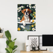 Poster Boxer In Bathtub Poster, Funny Dog Poster, Boxer (Bureau à domicile)