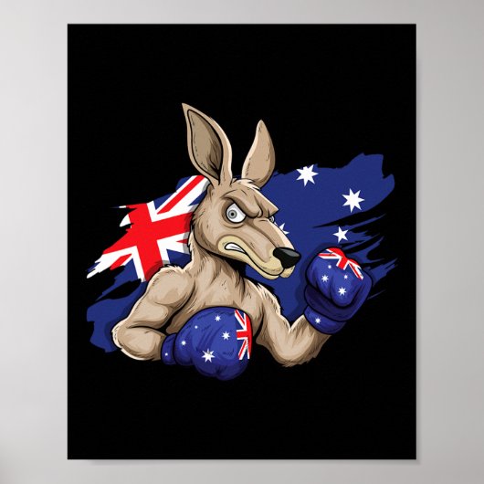 Poster Boxer Kangaroo Boxer Drapeau Australien Love Austr (Devant)